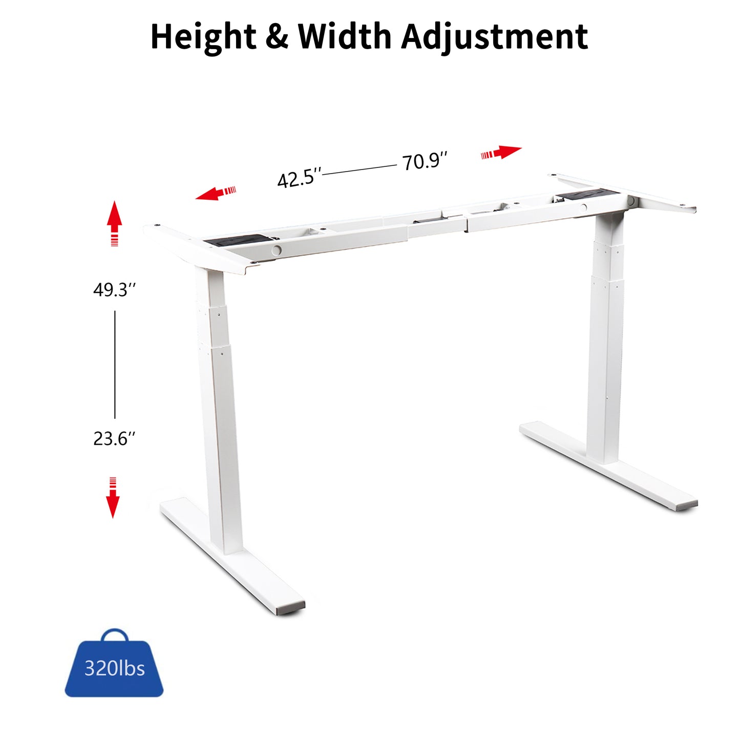 VWINDESK VJ201-S3 Electric Height Adjustable Sitting Standing Desk Frame Only/Sit Stand - Dual Motors 3 Segment Motorized Desk Base Only,White