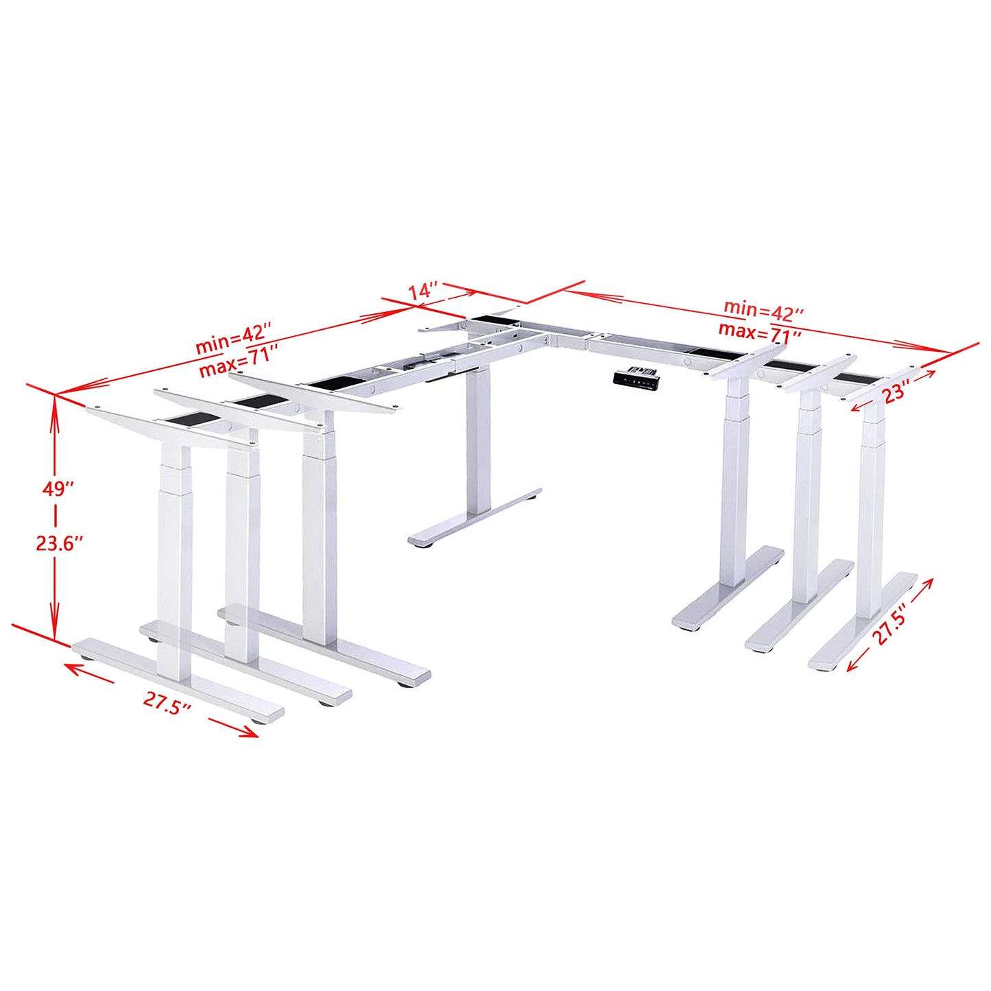 VWINDESK VJ301 L Shaped Electric Height Adjustable Standing Corner Desk Frame Only W/Triple Motor, Ergonomic Sit Stand Up Height Adjustable Steel Base with Digital Memory Keypad (Gray)