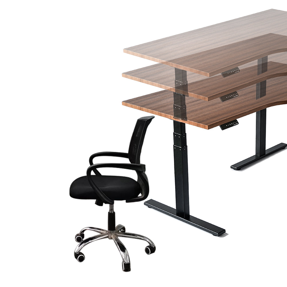 VWINDESK VJ301 Cadre de bureau d'angle électrique réglable en hauteur en forme de L uniquement avec triple moteur, base ergonomique en acier réglable en hauteur avec clavier à mémoire numérique (noir)