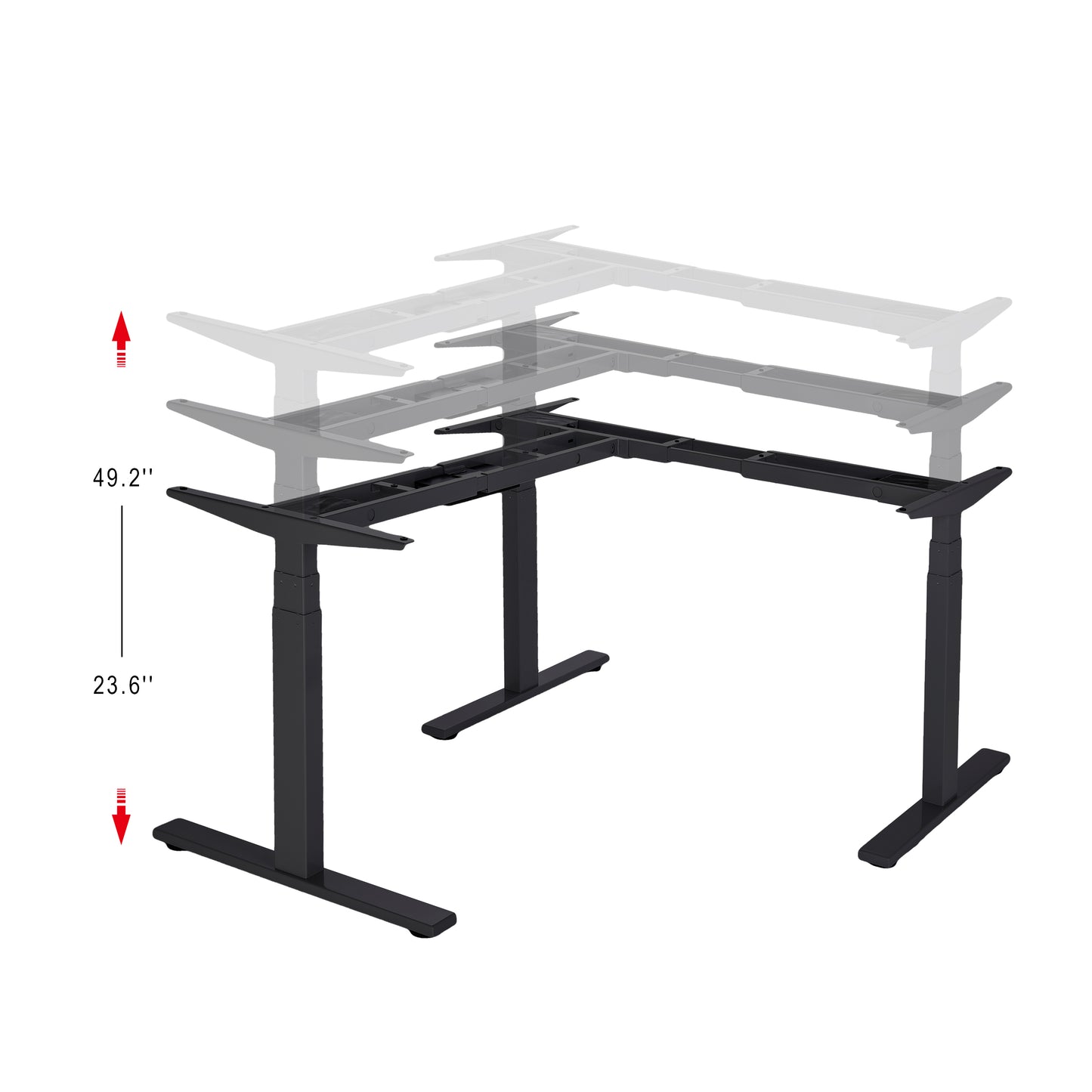 VWINDESK VJ301 Cadre de bureau d'angle électrique réglable en hauteur en forme de L uniquement avec triple moteur, base ergonomique en acier réglable en hauteur avec clavier à mémoire numérique (noir)