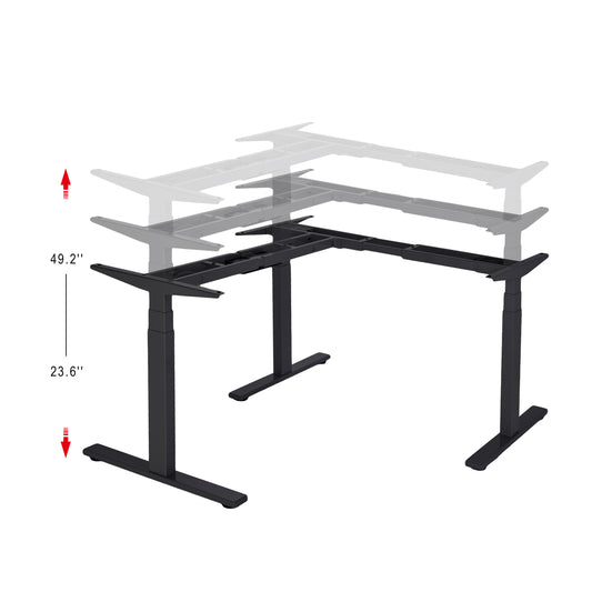 VWINDESK VJ301 L Shaped Electric Height Adjustable Standing Corner Desk Frame Only W/Triple Motor, Ergonomic Sit Stand Up Height Adjustable Steel Base with Digital Memory Keypad (Black)