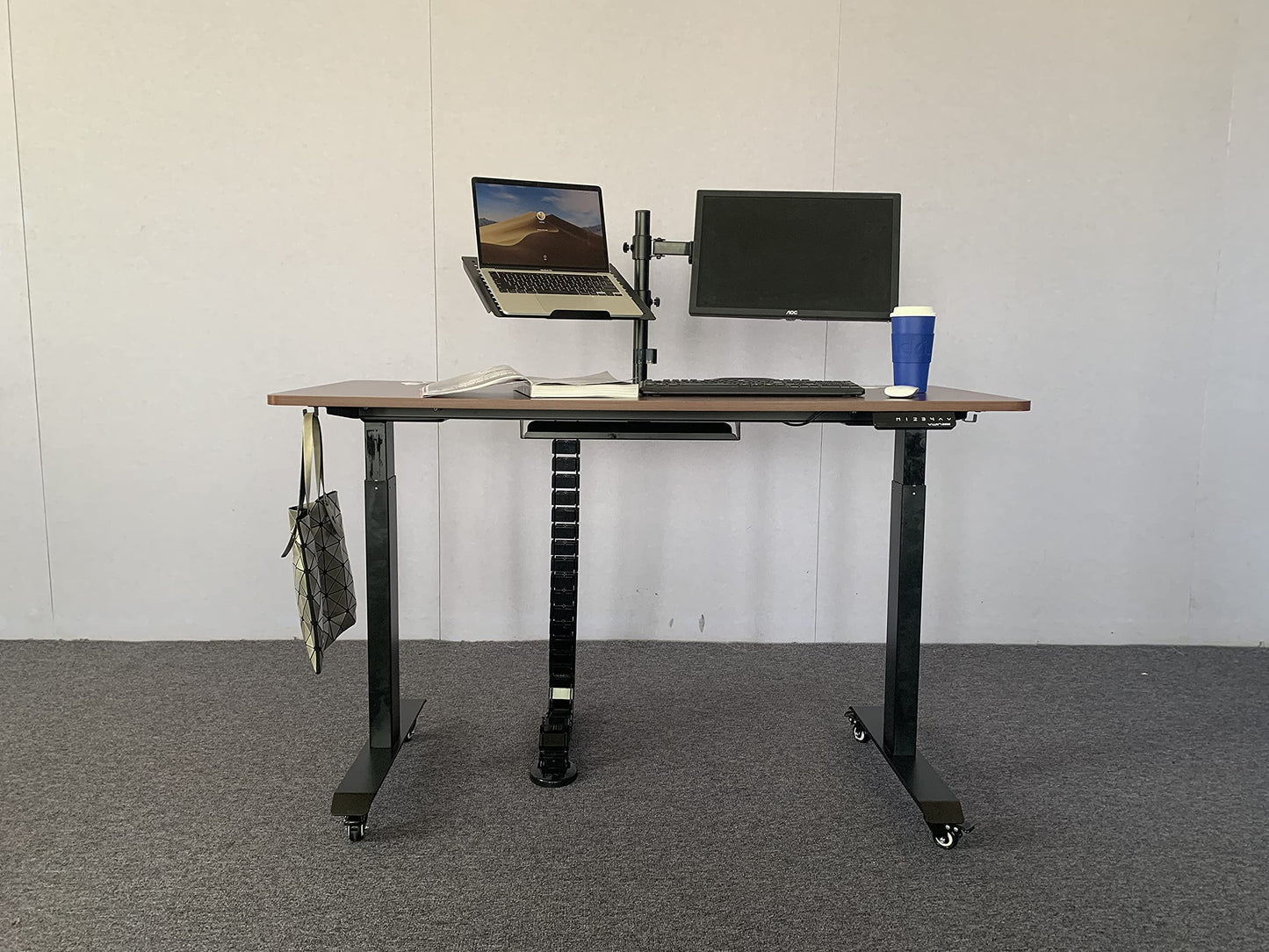 VWINDESK Lot de 4 roulettes filetées verrouillables M8 de 2 pouces, 15 mm, pivotantes, roulettes à bille pivotantes en polyuréthane PU avec plaque supérieure à 360 degrés, capacité totale de 220 lb, frein, utilisées pour bureau debout