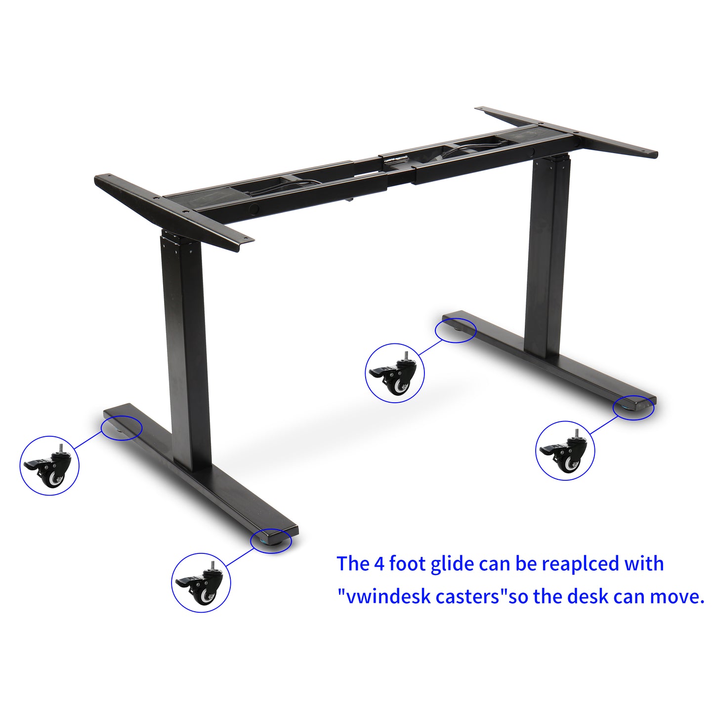 VWINDESK VJ201-S3 Cadre de bureau assis-debout électrique réglable en hauteur uniquement/assis debout – Base de bureau motorisée à 3 segments à deux moteurs uniquement, noir