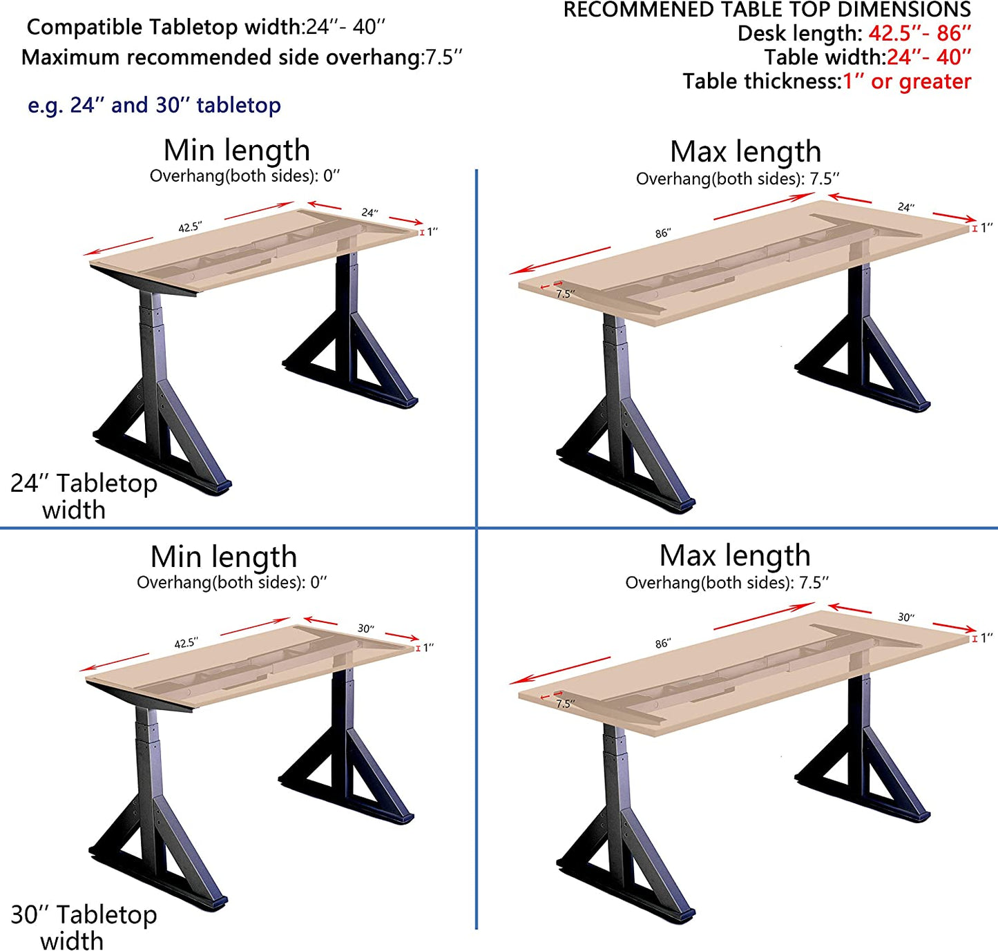 VWINDESK VJ205 Electric Height Adjustable Sitting Standing Desk Frame Sit Stand - Dual Motors 3 Stages Motorized Desk Base Only, Black