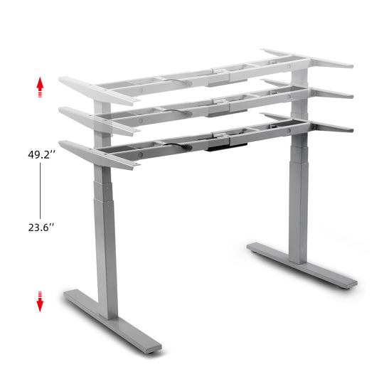 VWINDESK VJ201-S3 Electric Height Adjustable Sitting Standing Desk Frame Only/Sit Stand - Dual Motors 3 Segment Motorized Desk Base Only,Gray