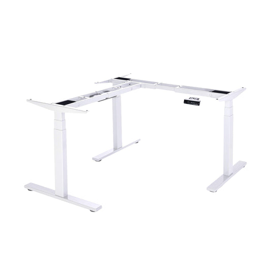 VWINDESK VJ301 Marco de escritorio de esquina de pie eléctrico ajustable en forma de L solo con triple motor, base ergonómica de acero ajustable en altura con teclado de memoria digital (blanco)