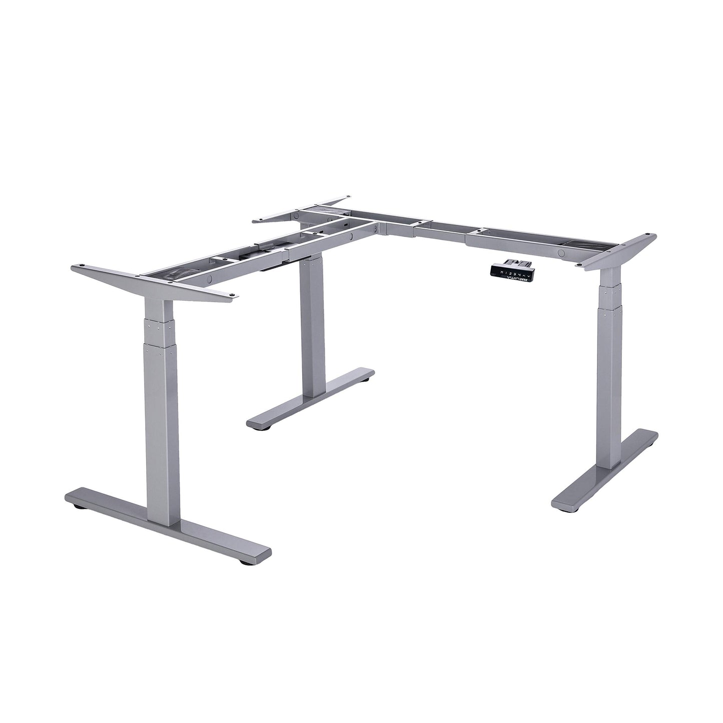 VWINDESK VJ301 Marco de escritorio de esquina ajustable en forma de L con altura eléctrica solo con triple motor, base ergonómica de acero ajustable en altura con teclado de memoria digital (gris)