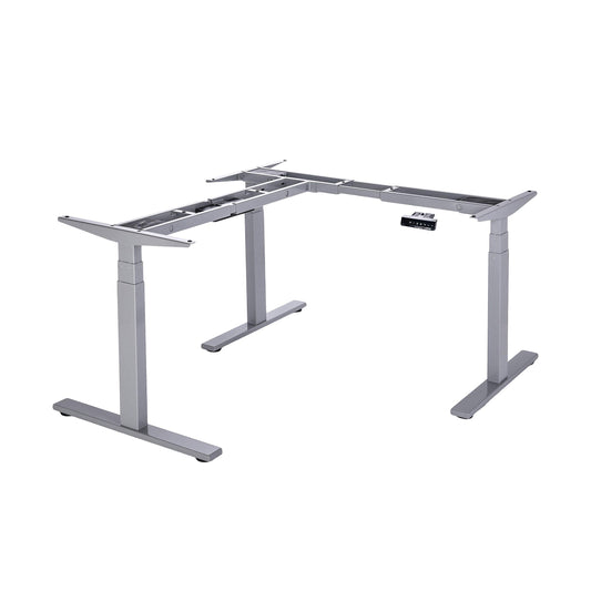 VWINDESK VJ301 Marco de escritorio de esquina ajustable en forma de L con altura eléctrica solo con triple motor, base ergonómica de acero ajustable en altura con teclado de memoria digital (gris)