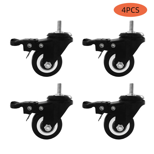 VWINDESK 2 inch M8 15mm Threaded Locking Caster Wheels, Set of 4, Swivel, Polyurethane PU Swivel Ball Casters with 360 Degree Top Plate 220lb Total Capacity, Brake, Used for Standing Desk
