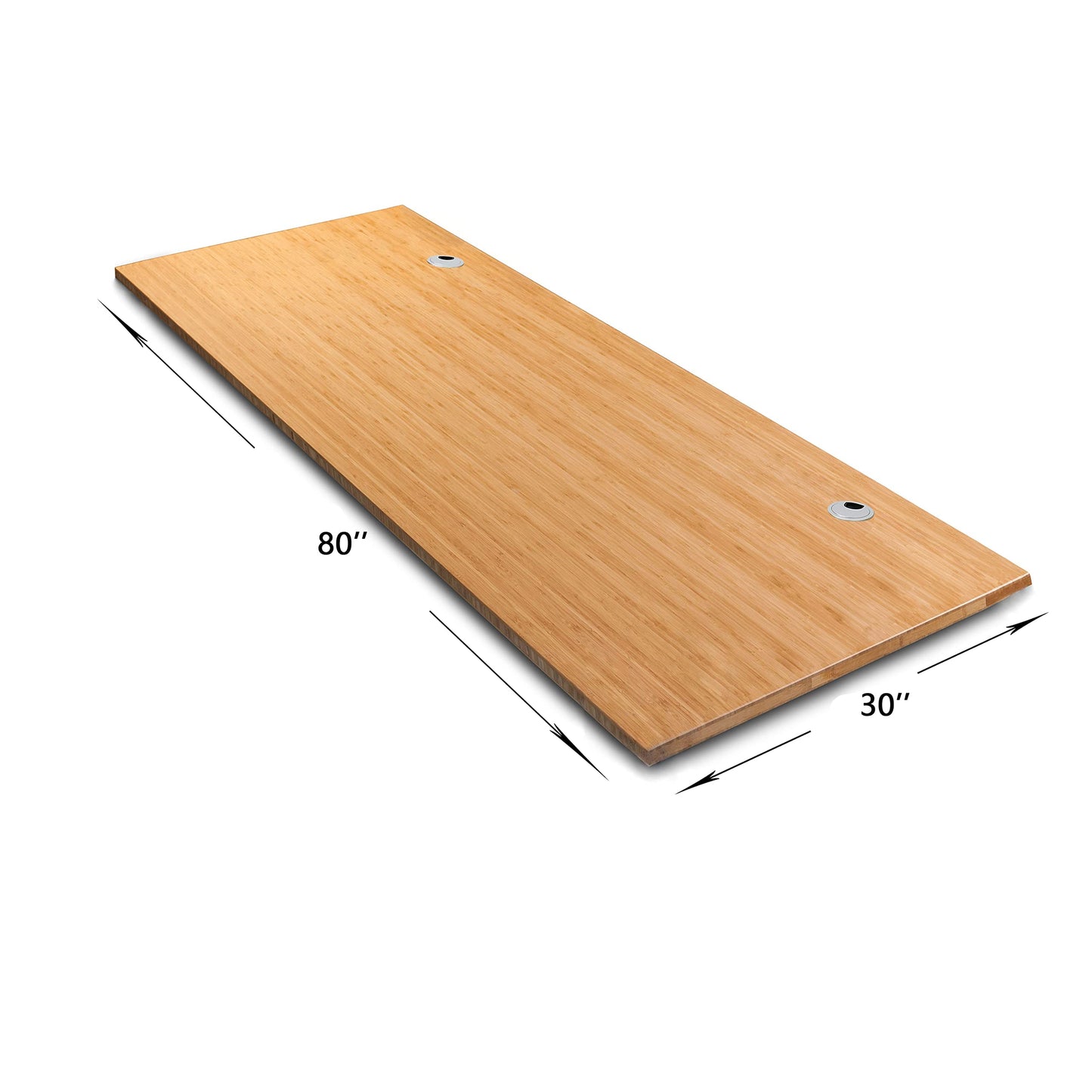 VWINDESK Mesa de escritorio de bambú 100 % macizo, 80 x 30 x 1 pulgada solamente, para escritorio de pie, escritorio de oficina en casa con ojales de 80 mm (ángulo recto)