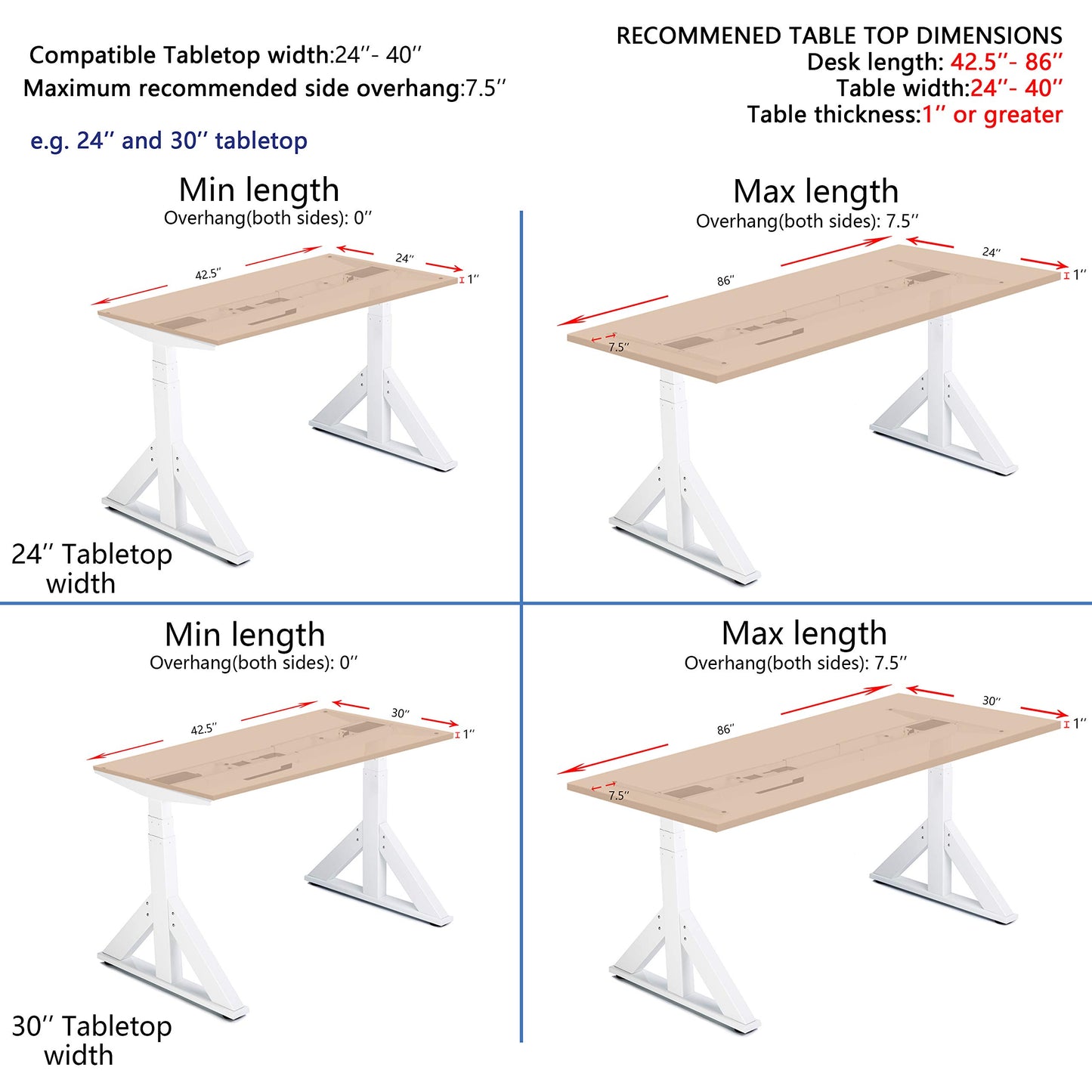 VWINDESK VJ205 Electric Height Adjustable Sitting Standing Desk Frame Sit Stand - Dual Motors 3 Stages Motorized Desk Base Only, White