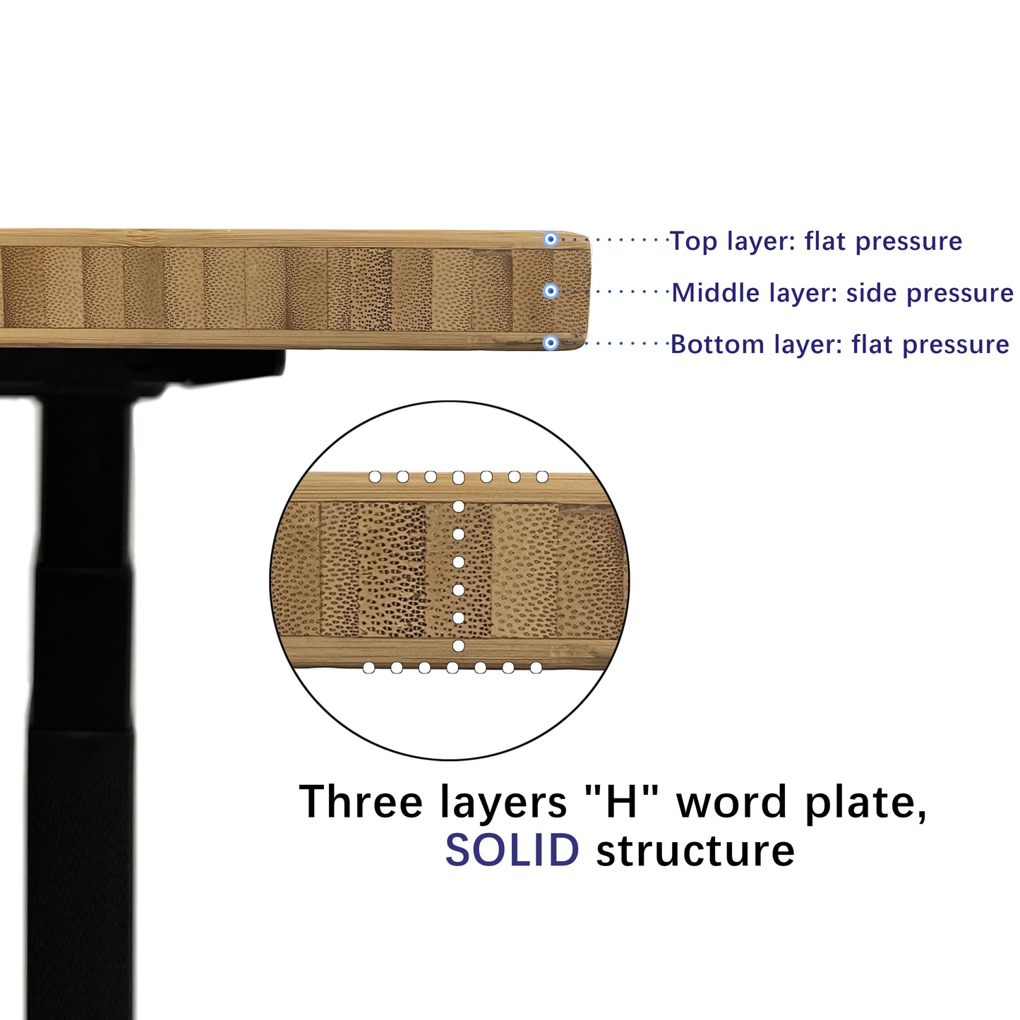VWINDESK Plateau de table de bureau 100 % bambou massif 152,4 x 76,2 x 2,5 cm uniquement, pour bureau debout, bureau à domicile avec œillets de 60 mm (angle droit)