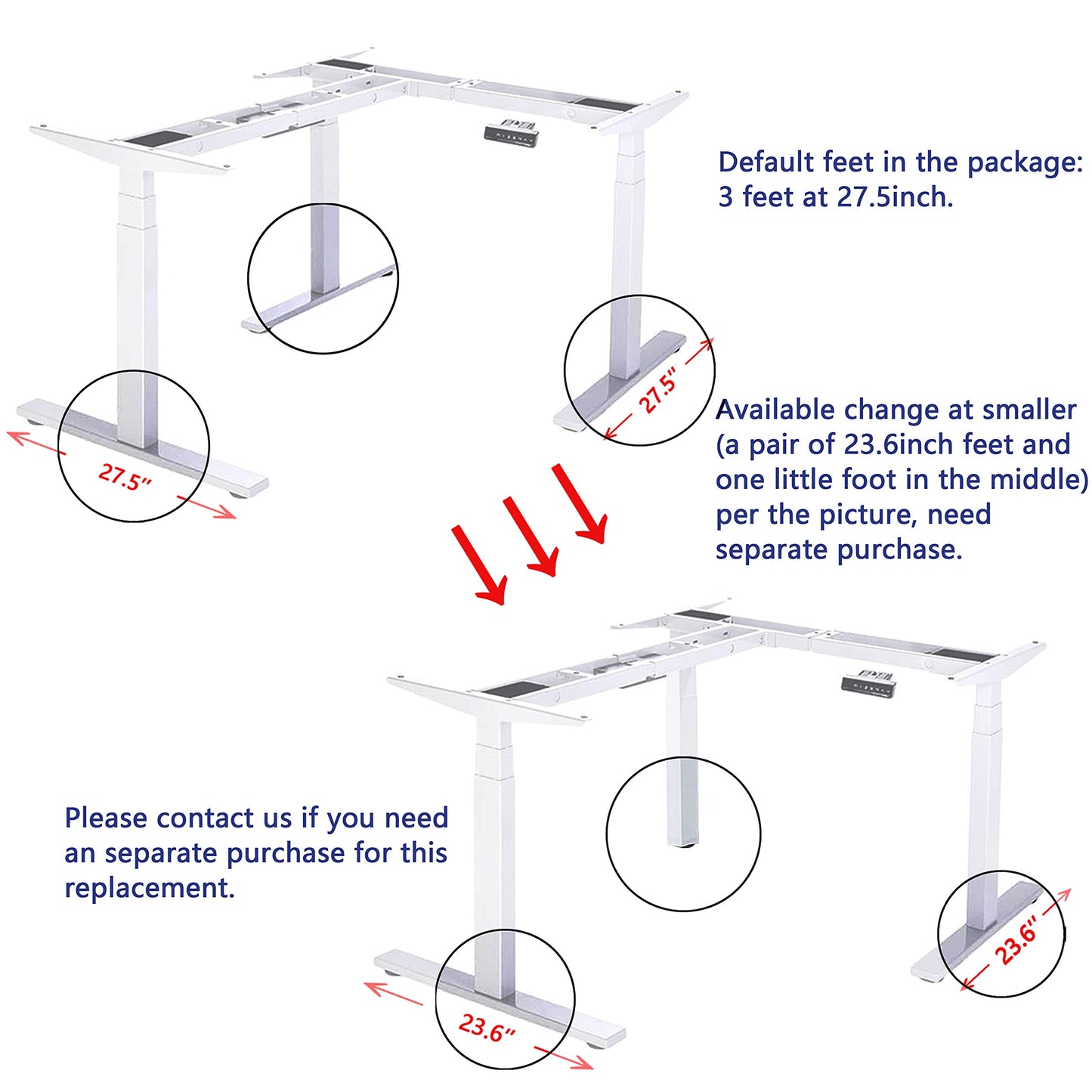 VWINDESK VJ301 Marco de escritorio de esquina ajustable en forma de L con altura eléctrica solo con triple motor, base ergonómica de acero ajustable en altura con teclado de memoria digital (gris)