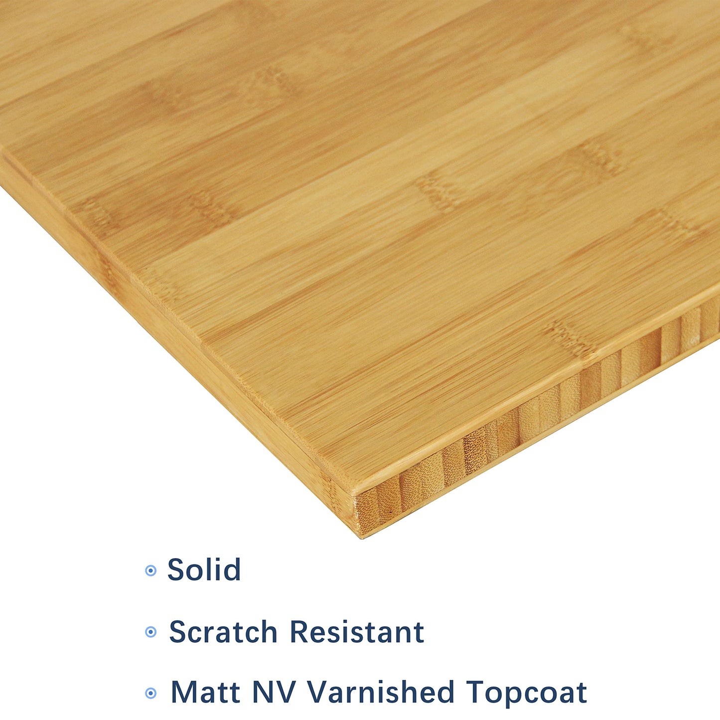 VWINDESK Mesa de escritorio de bambú 100 % macizo, 80 x 30 x 1 pulgada solamente, para escritorio de pie, escritorio de oficina en casa con ojales de 80 mm (ángulo recto)