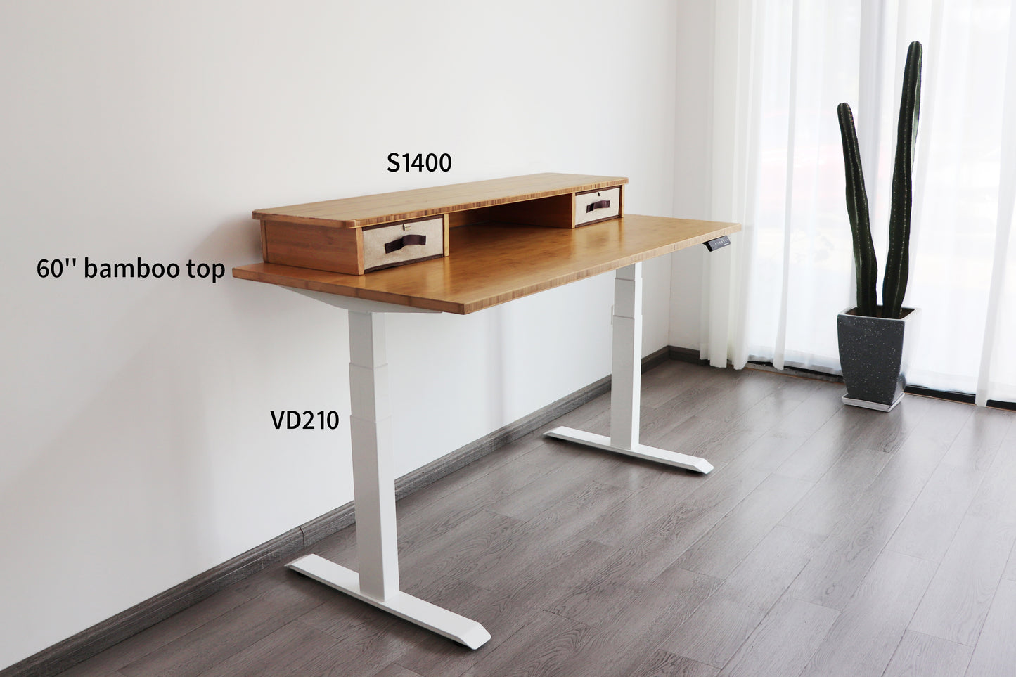 VWINDESK Plateau de table de bureau 100 % bambou massif 152,4 x 76,2 x 2,5 cm uniquement, pour bureau debout, bureau à domicile avec œillets de 60 mm (angle droit)