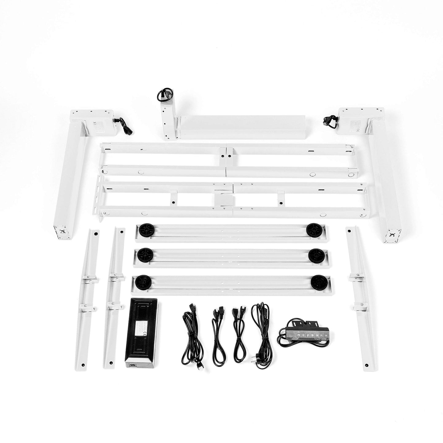 VWINDESK VJ301 Marco de escritorio de esquina de pie eléctrico ajustable en forma de L solo con triple motor, base ergonómica de acero ajustable en altura con teclado de memoria digital (blanco)