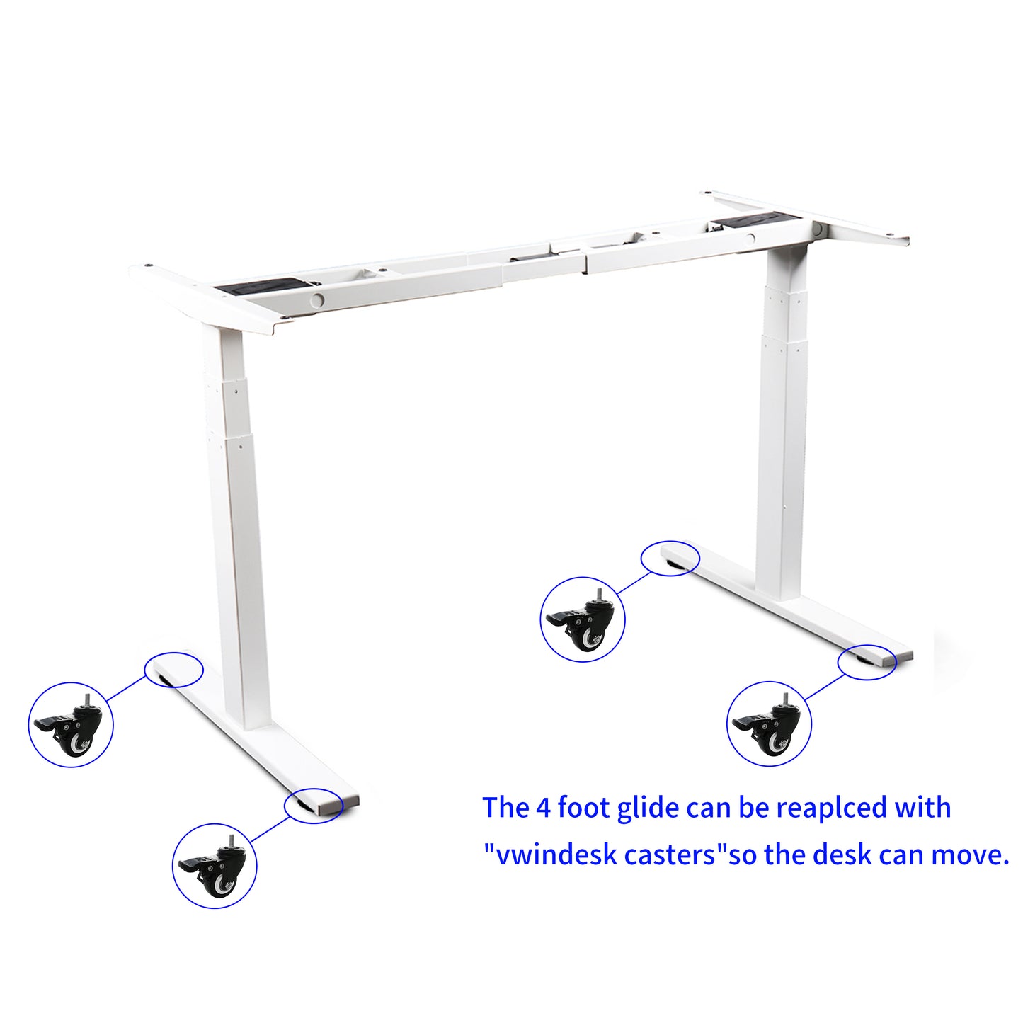 VWINDESK VJ201-S3 Solo marco de escritorio eléctrico ajustable en altura para sentarse/soporte para sentarse - Base de escritorio motorizada de 3 segmentos con motores duales solamente, blanco