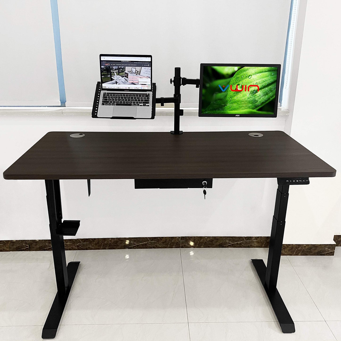 VWINDESK Material de madera, escritorio o mesa de MDF de 80 pulgadas solamente, a juego con marco de escritorio eléctrico ajustable, con orificios para ojales de 80 mm, color grafito (80" x 30" x 1")
