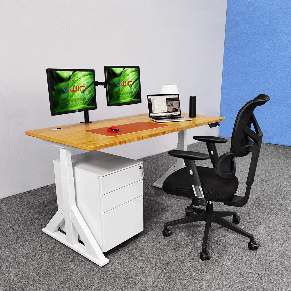 VWINDESK VJ205 Electric Height Adjustable Sitting Standing Desk Frame Sit Stand - Dual Motors 3 Stages Motorized Desk Base Only, White