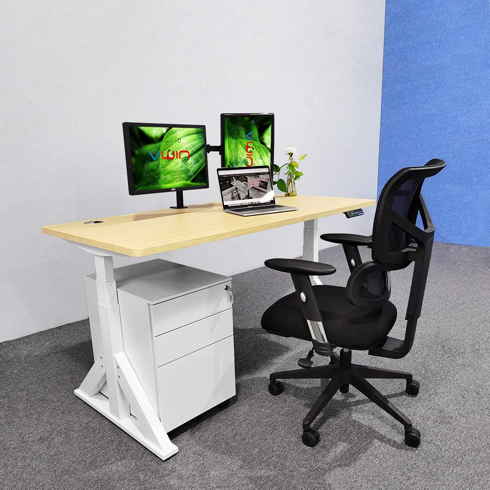 VWINDESK VJ205 Electric Height Adjustable Sitting Standing Desk Frame Sit Stand - Dual Motors 3 Stages Motorized Desk Base Only, White