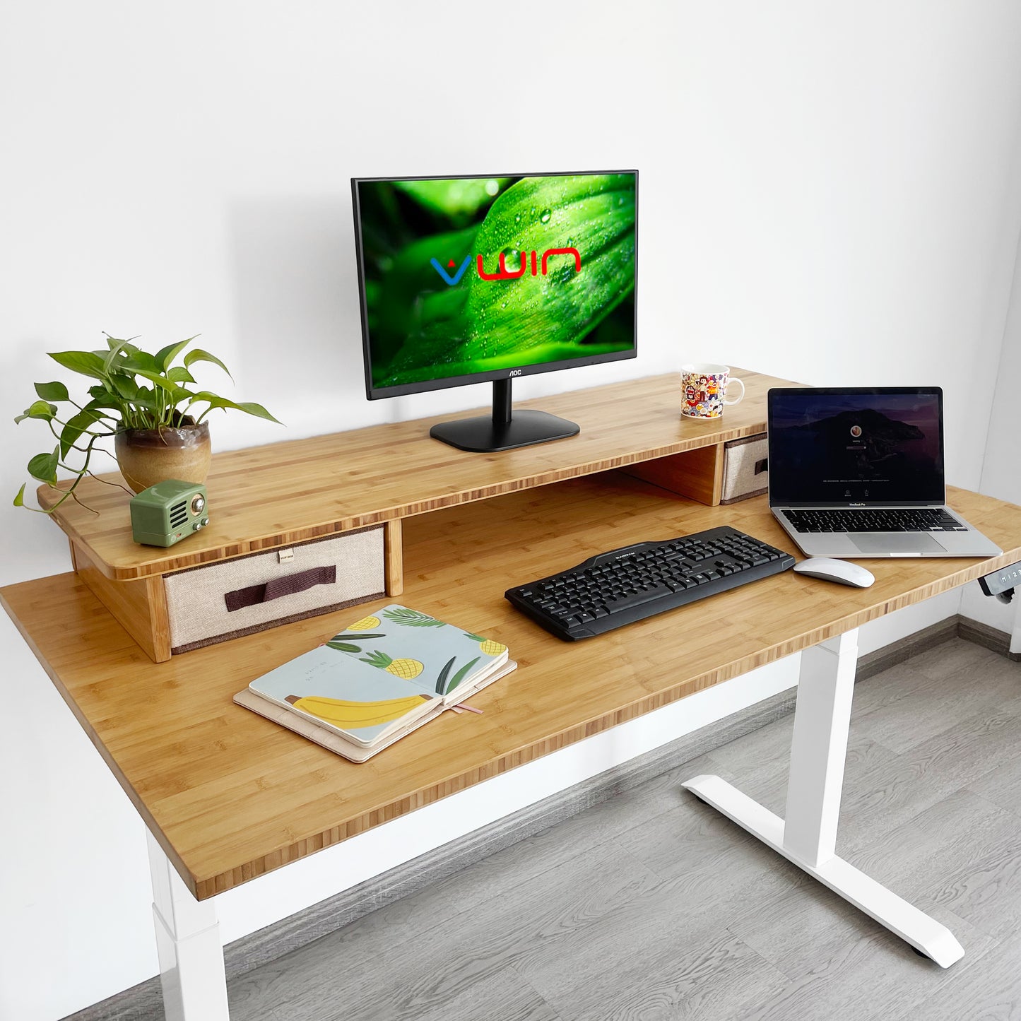 VWINDESK Dessus de table de bureau 100 % bambou massif 182,9 x 76,2 x 2,5 cm uniquement, pour bureau debout, bureau à domicile avec œillets de 60 mm (angle droit)