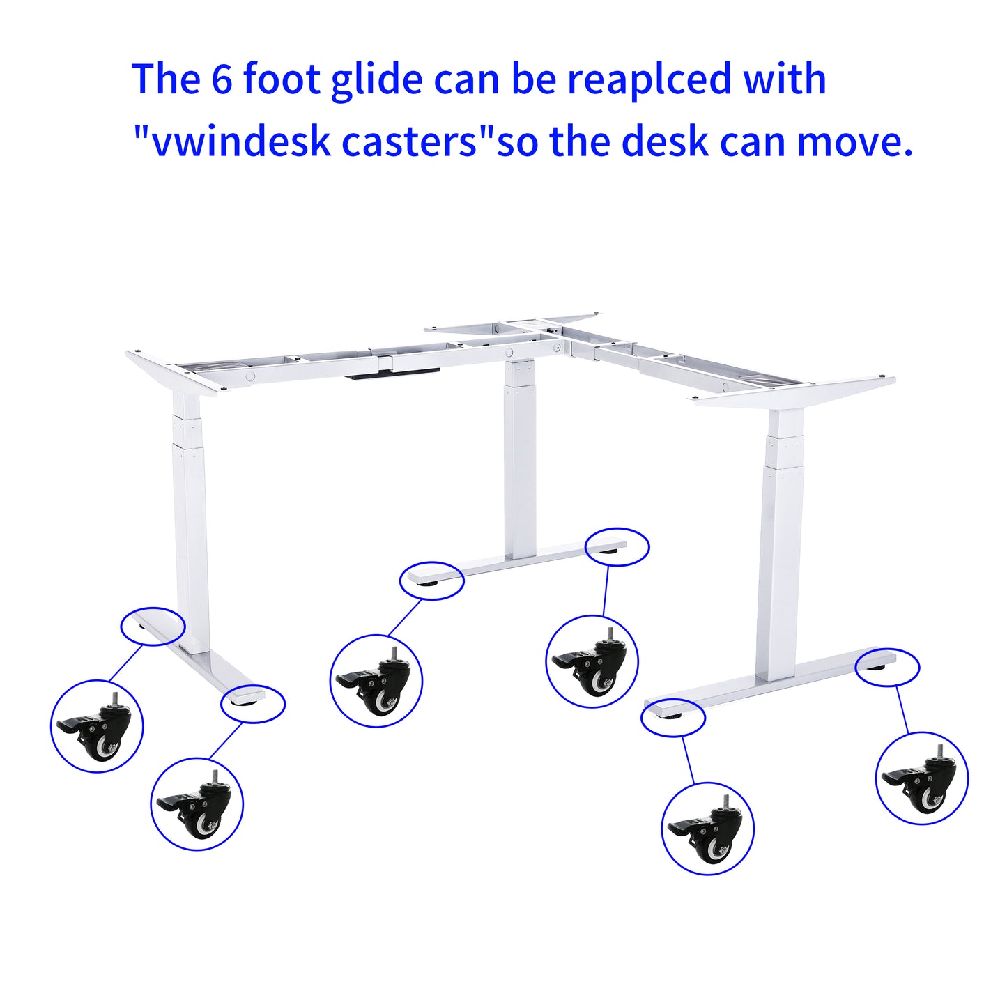 VWINDESK VJ301 L Shaped Electric Height Adjustable Standing Corner Desk Frame Only W/Triple Motor, Ergonomic Sit Stand Up Height Adjustable Steel Base with Digital Memory Keypad (White)