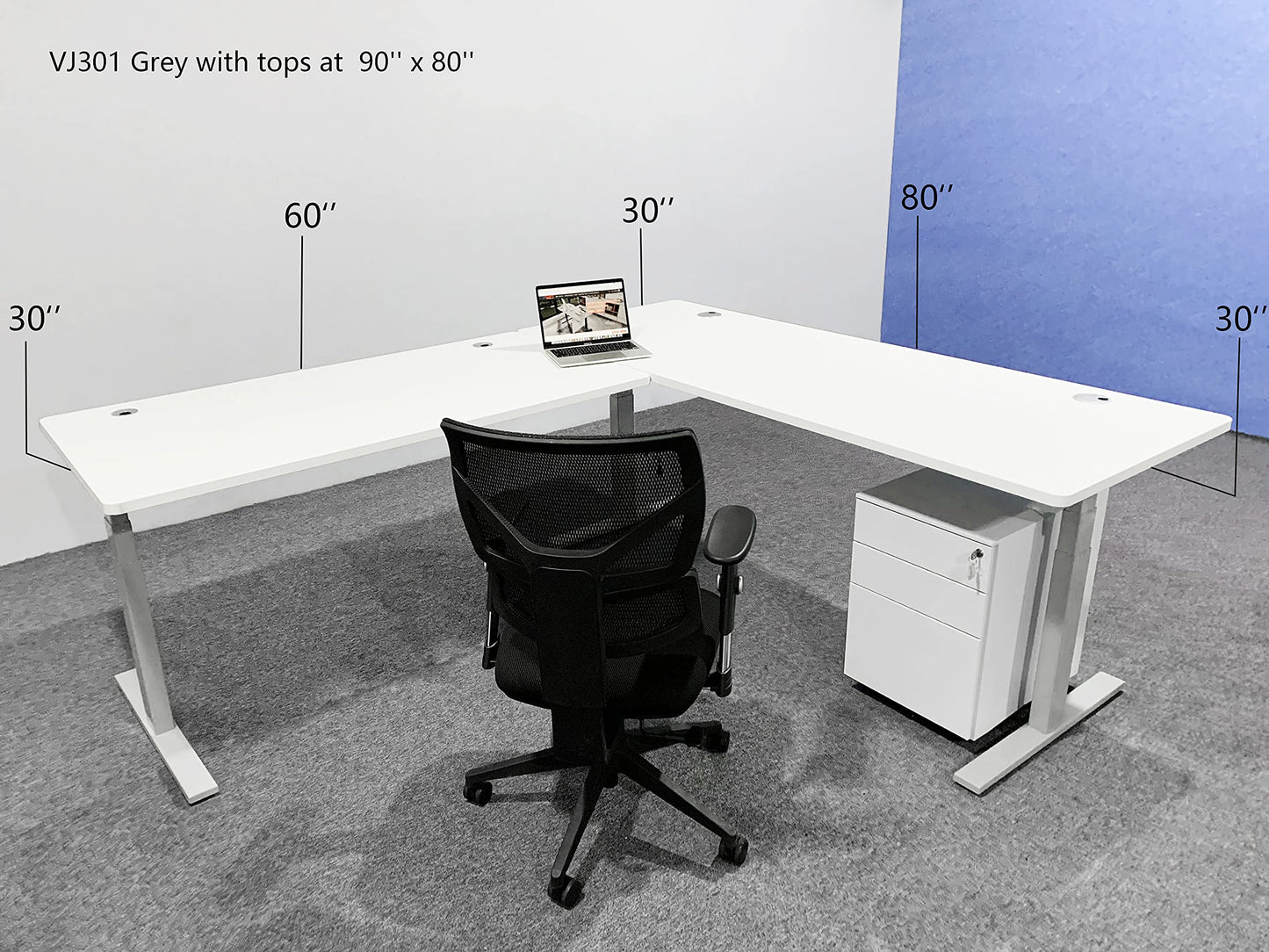 VWINDESK VJ301 Marco de escritorio de esquina ajustable en forma de L con altura eléctrica solo con triple motor, base ergonómica de acero ajustable en altura con teclado de memoria digital (gris)