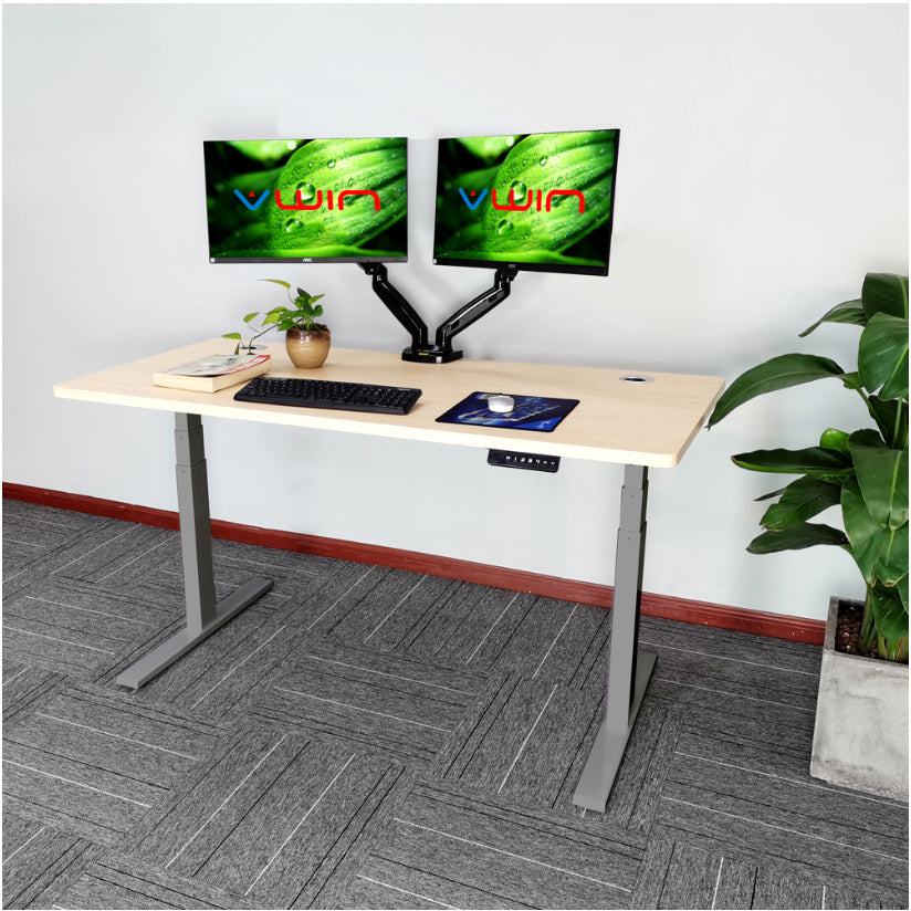 VWINDESK VJ201-S3 Solo marco de escritorio eléctrico ajustable en altura para sentarse/soporte para sentarse - Base de escritorio motorizada de 3 segmentos con motores duales únicamente, gris