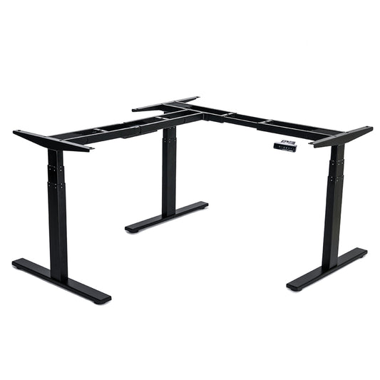 VWINDESK VJ301 Cadre de bureau d'angle électrique réglable en hauteur en forme de L uniquement avec triple moteur, base ergonomique en acier réglable en hauteur avec clavier à mémoire numérique (noir)
